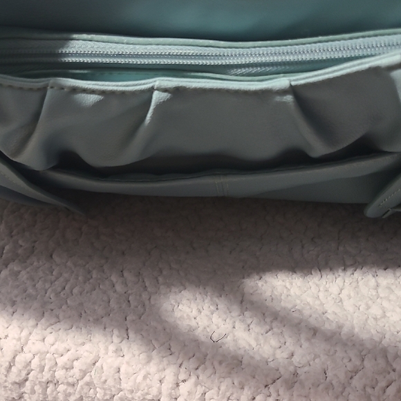 Y2K Blue Faux Leather Shoulder Bag | Slouchy Mini Tote w/ Zip Pockets - Picture 7 of 16